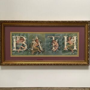 Vtg Cherub Angel Bath Art Ornate Gold Frame Victorian Hollywood Regency Wall Art